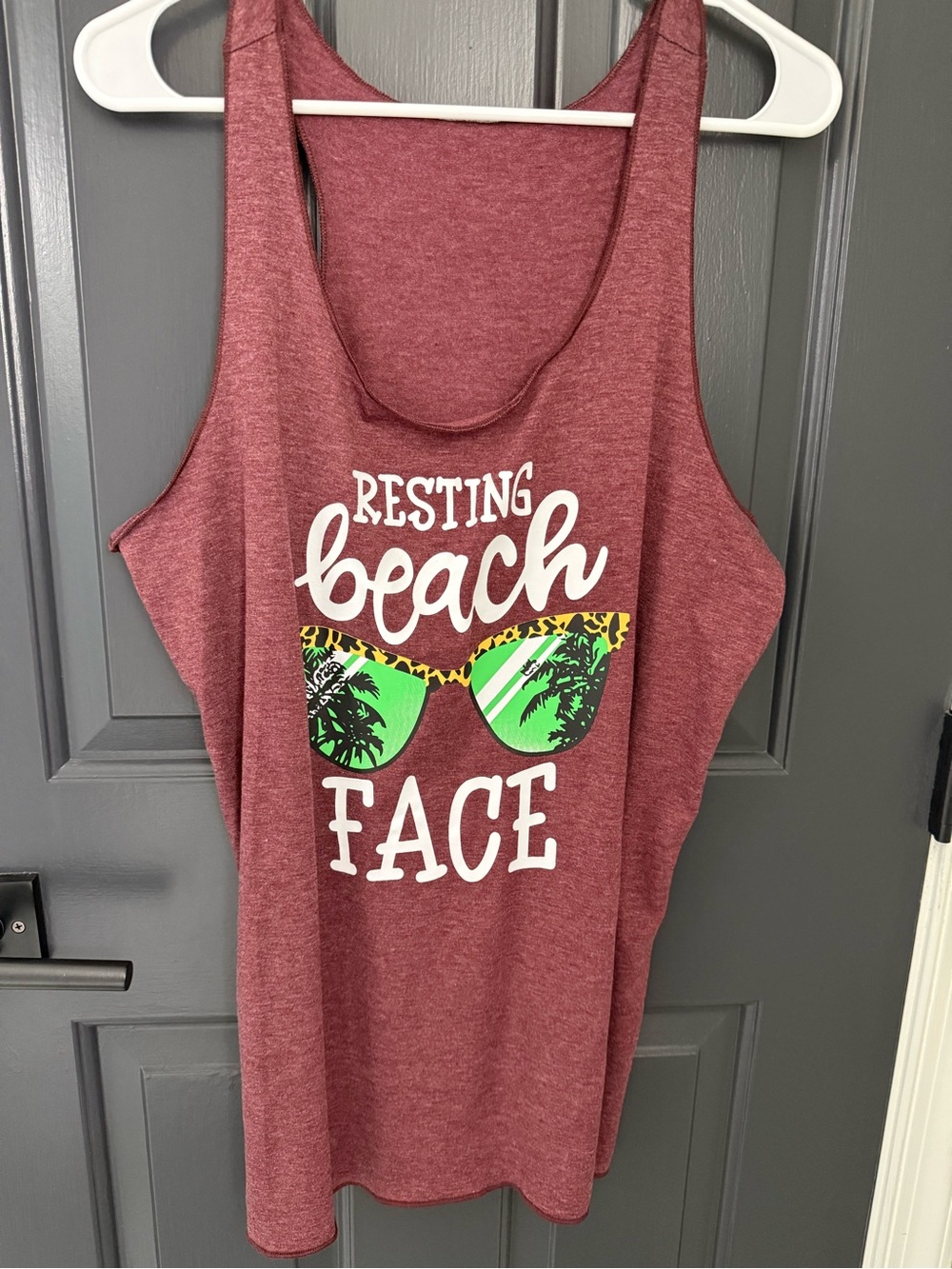 Maroon Graphic Tank Top "Resting Beach Face"